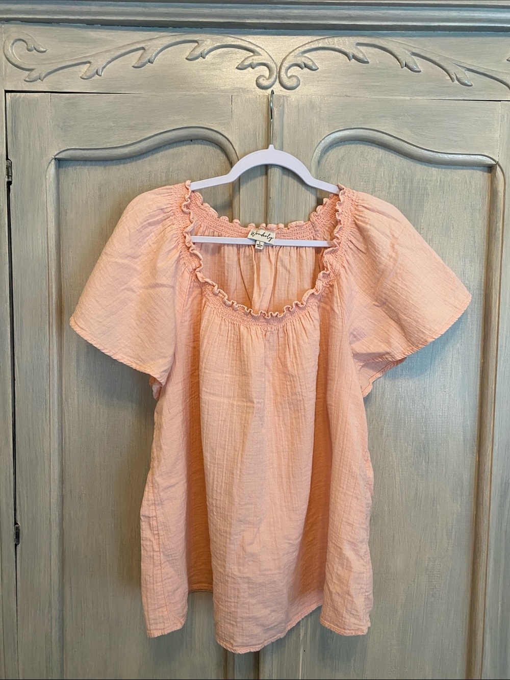 Wonderly Peach Ruffle-Trim Flutter Sleeve Top